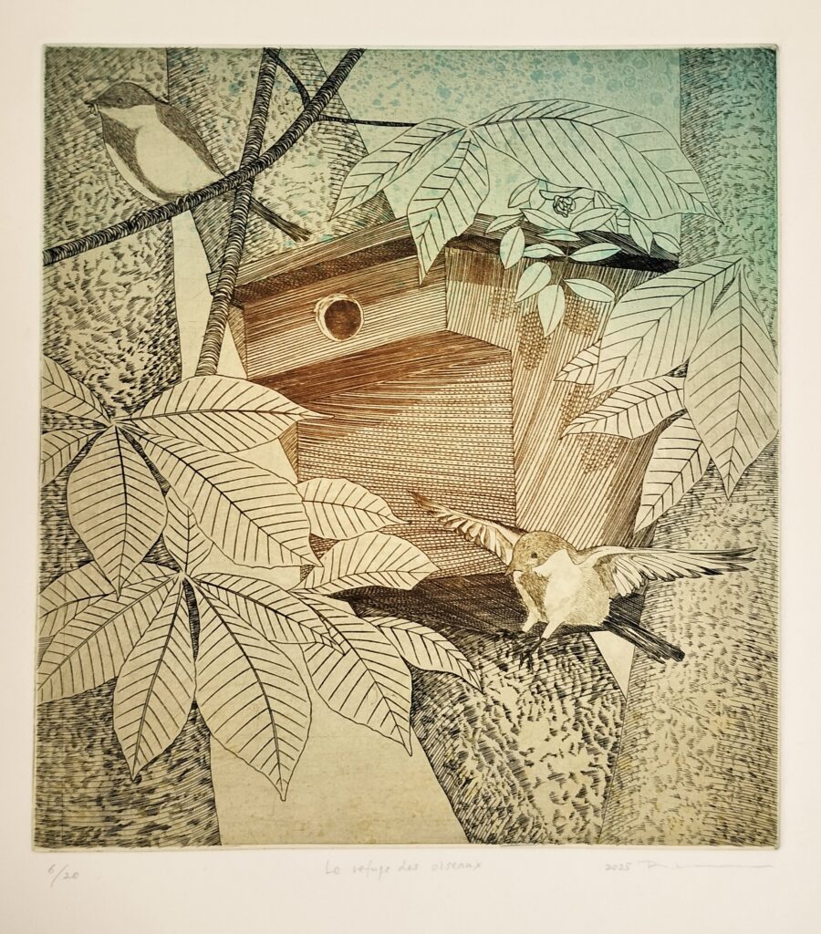 gravure de Ryuichi Maeda, Le refuge des oiseaux (2025)