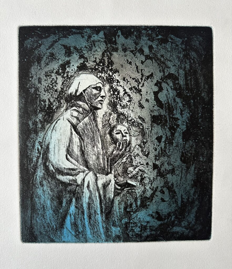 gravure de Li-Yu Wang, Méditation (2004), 20 x 20 cm, eau-forte.