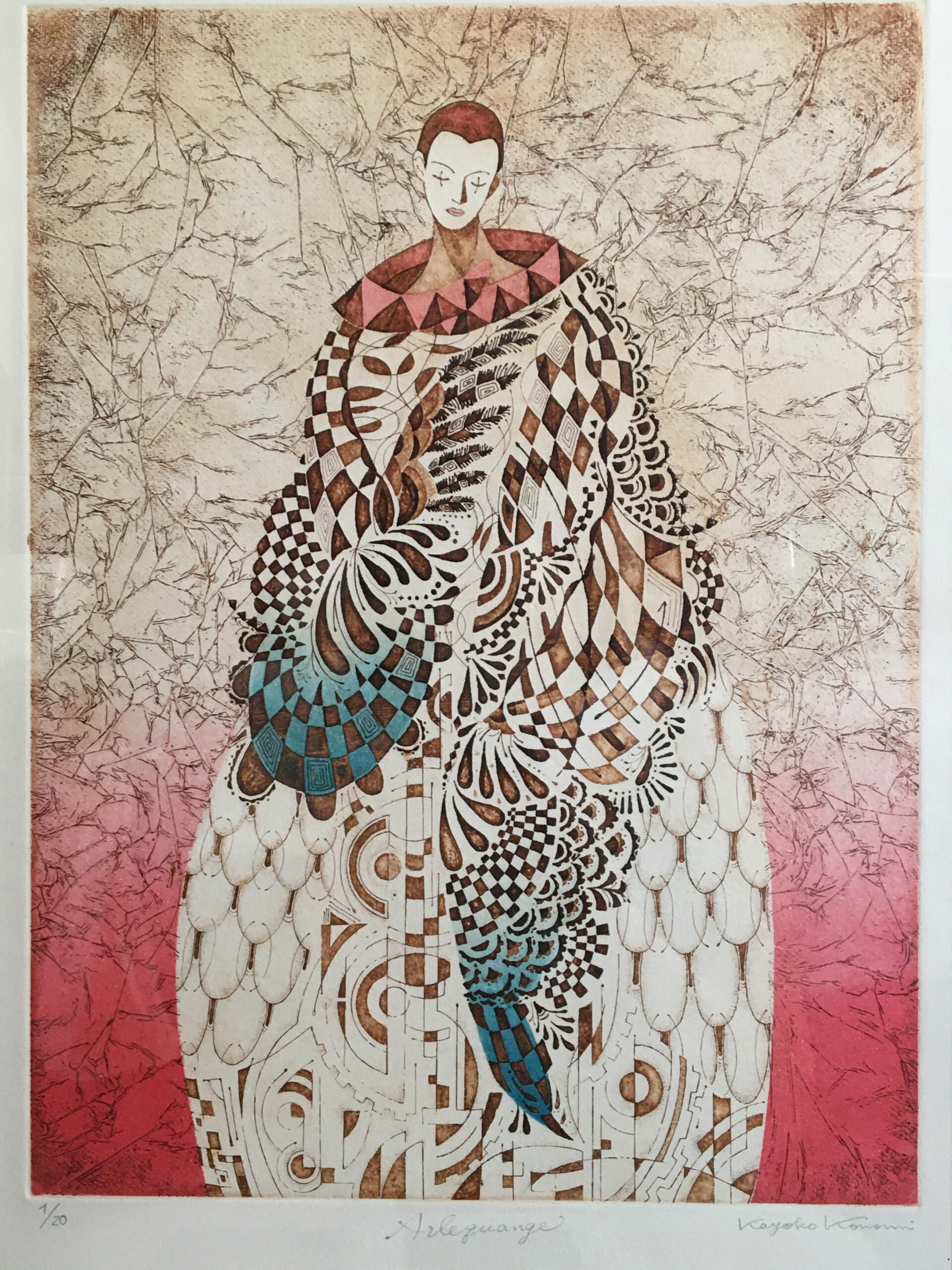 gravure de Kayoko Konomi, Arlequange (2022), 40 x 30 cm, eau-forte.