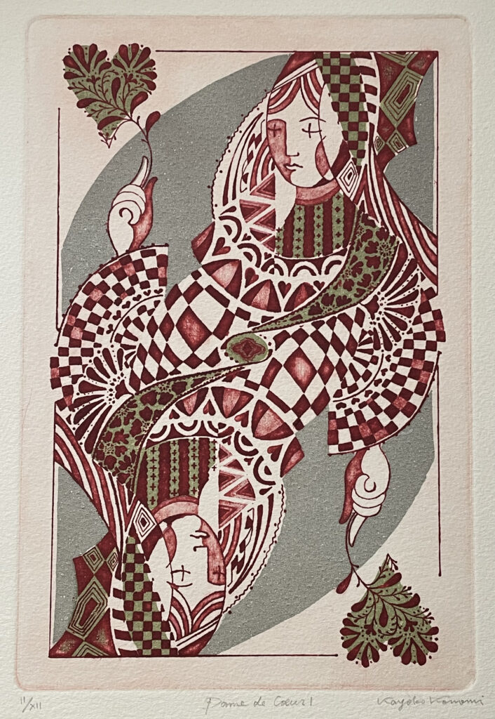 gravure de Kayoko Konomi, La dame de cœur (2025), 24 x 16 cm, eau-forte.