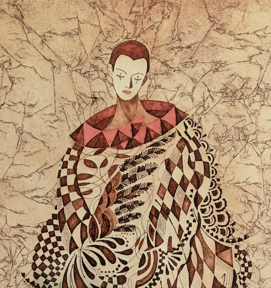 détail de la gravure de Kayoko Konomi, Arlequange (2022)