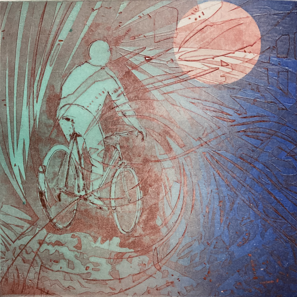 gravure de Jérôme Lebrun, Le cycliste (2025)