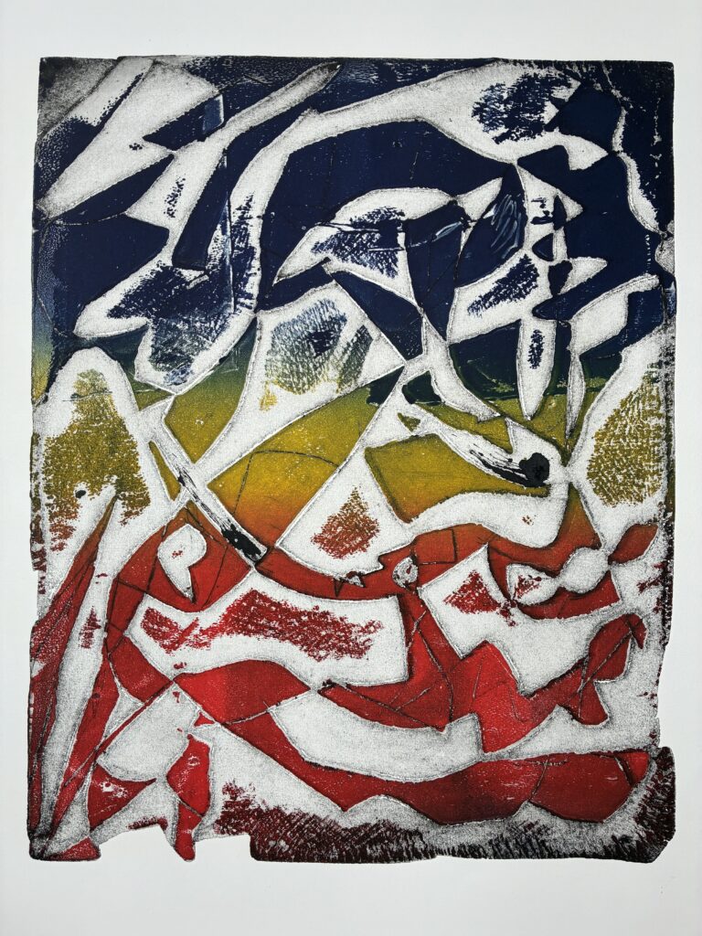 gravure de Mikel Irigoyen, eau-forte sur zinc et grattage, 50 x 40 cm, 4 couleurs simultanées